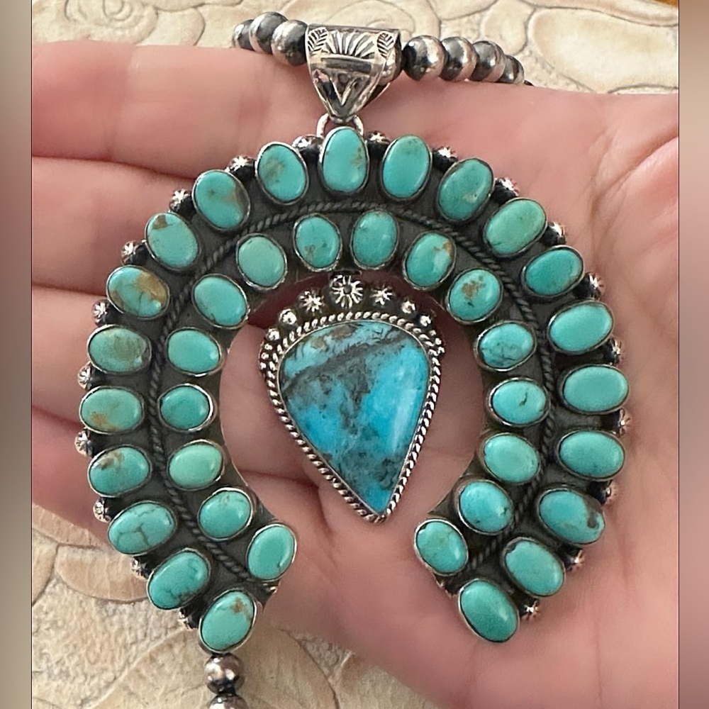 Sold ❤️ Turquoise mega naja southwestern sterling silver naja - Picture 3 of 10